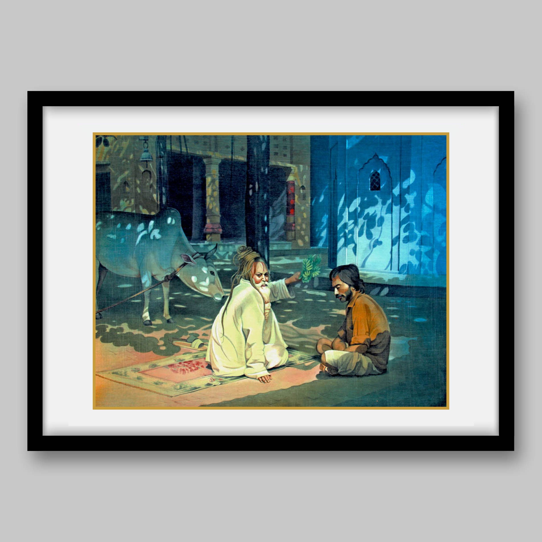 Two Sadhus and a Cow - High Quality Print of Artwork by Pieter Weltevrede - Sagar World