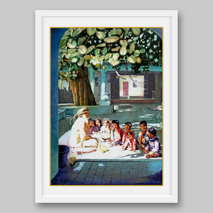 Sadhu with Children - High Quality Print of Artwork by Pieter Weltevrede - Sagar World