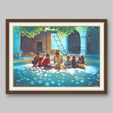Sadhu with Children - High Quality Print of Artwork by Pieter Weltevrede - Sagar World