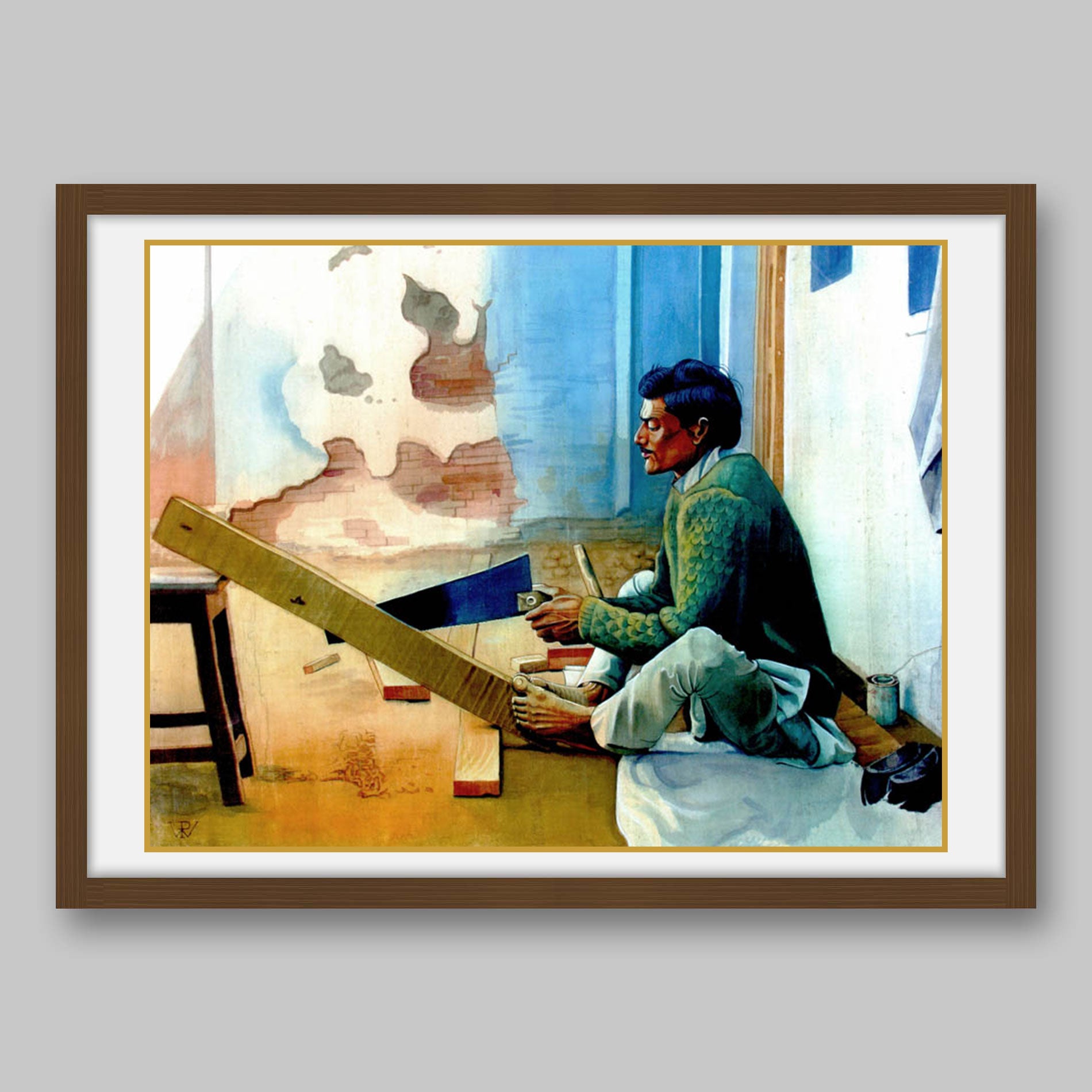 Man using a Saw Machine - High Quality Print of Artwork by Pieter Weltevrede - Sagar World