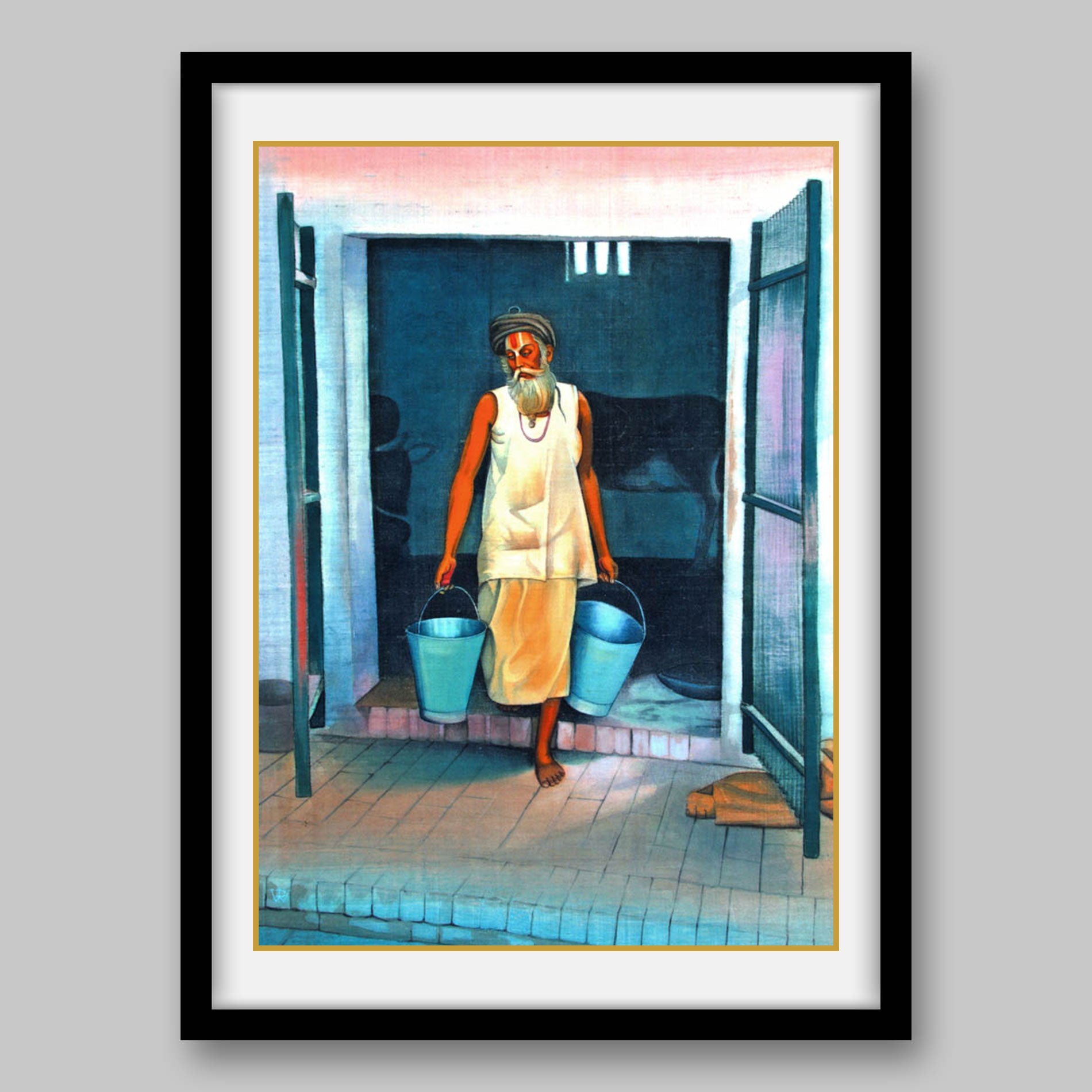 Sadhu with Buckets - High Quality Print of Artwork by Pieter Weltevrede - Sagar World