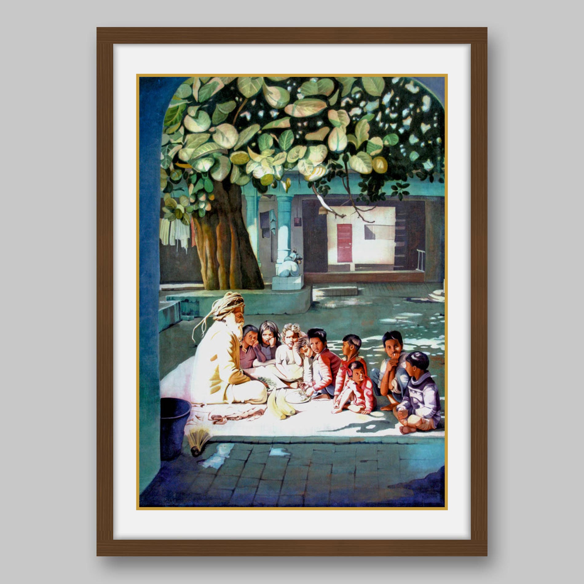 Sadhu with Children - High Quality Print of Artwork by Pieter Weltevrede - Sagar World