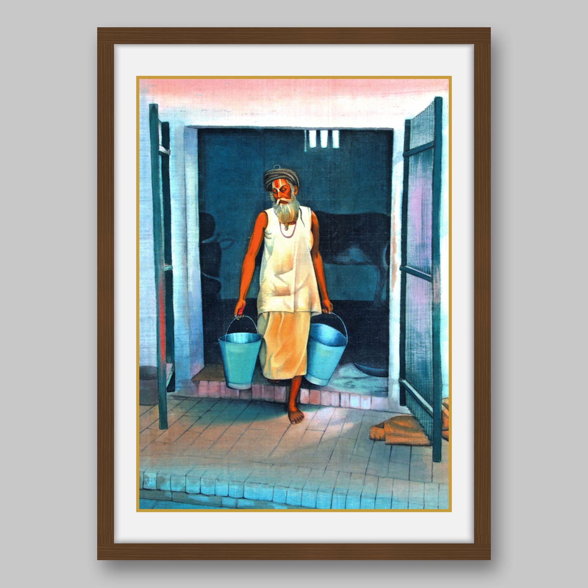 Sadhu with Buckets - High Quality Print of Artwork by Pieter Weltevrede - Sagar World