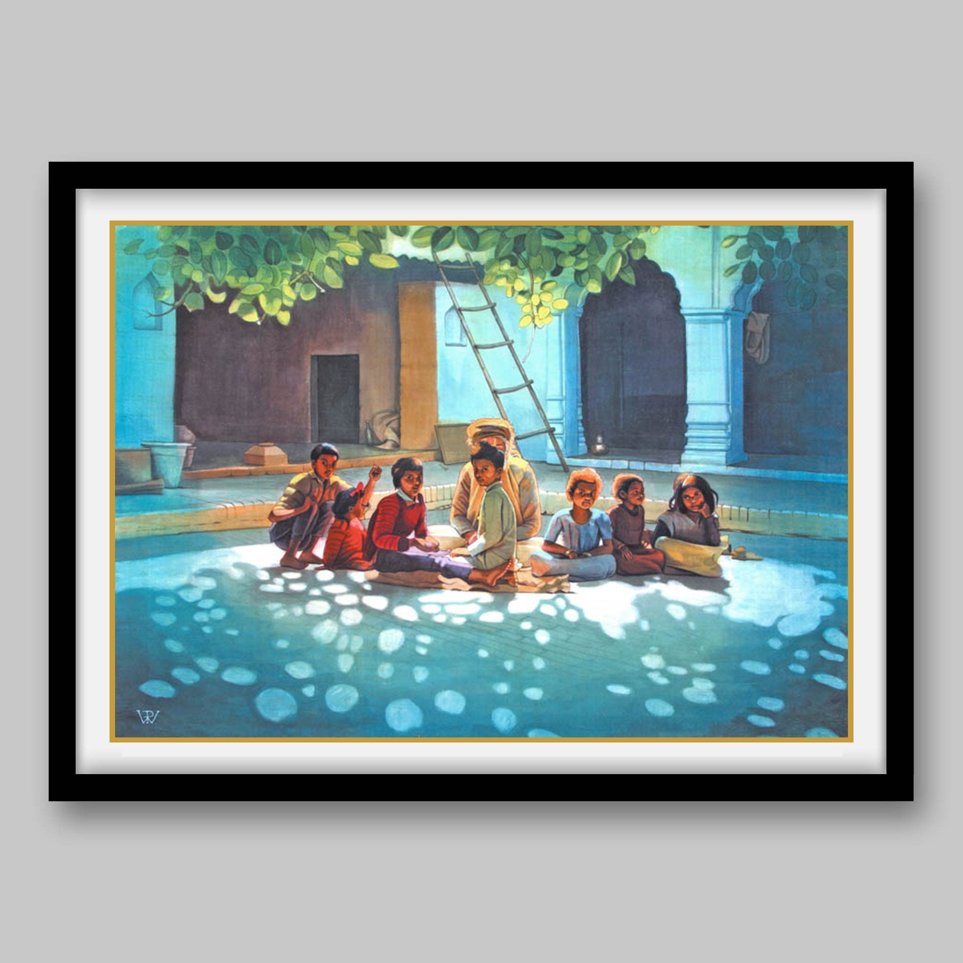 Sadhu with Children - High Quality Print of Artwork by Pieter Weltevrede - Sagar World