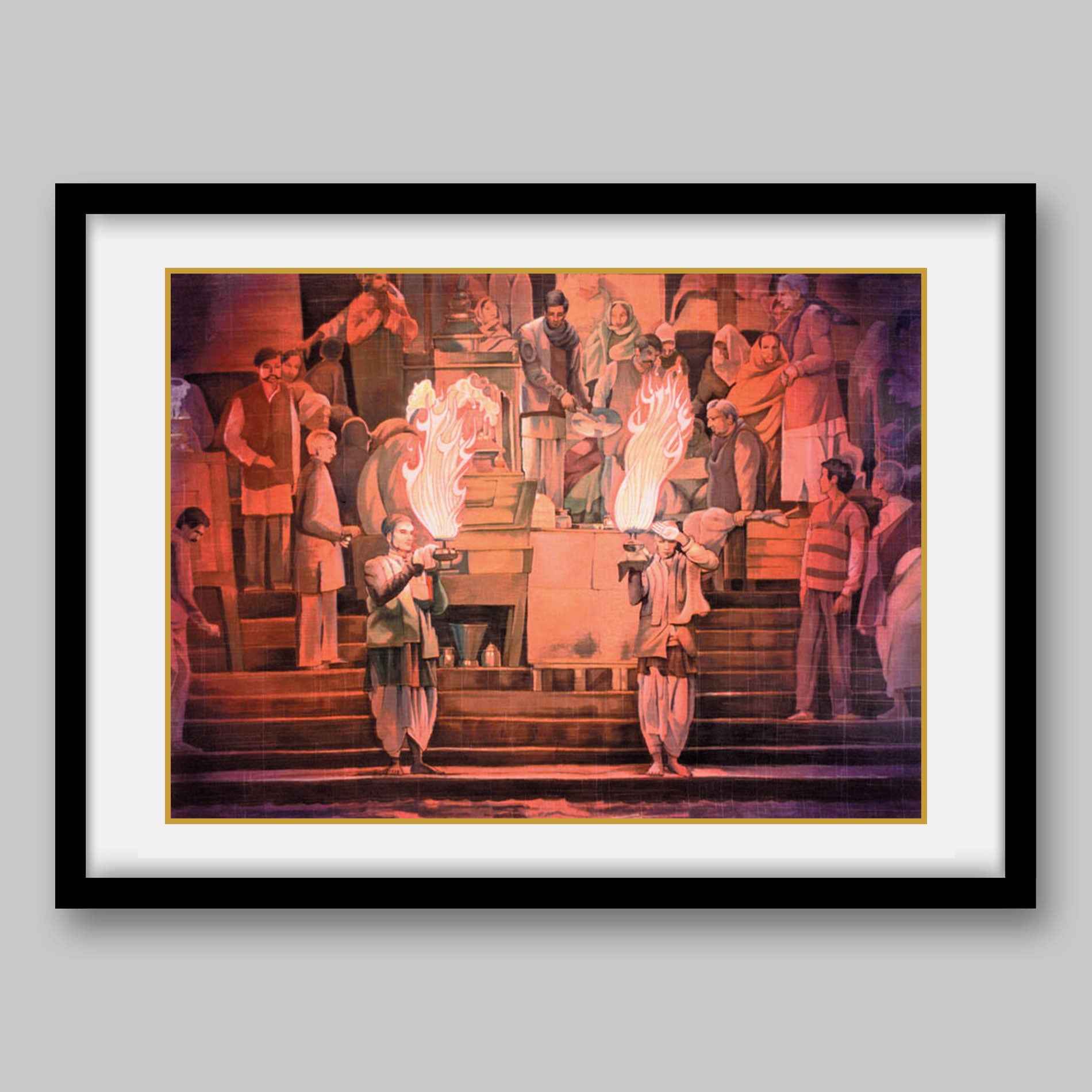 Ganga Aarti in Haridwar – High Quality Print of Artwork by Pieter Weltevrede