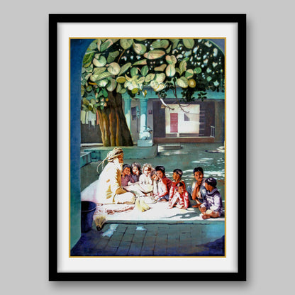 Sadhu with Children - High Quality Print of Artwork by Pieter Weltevrede - Sagar World