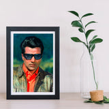 Dharmendra Portrait in a Orange Shirt and Brown Jacket with Gogles- still from the movie “Lalkar” Personal Bollywood Photography of  renowned cinematographer, Shri Prem Sagar. - Sagar World