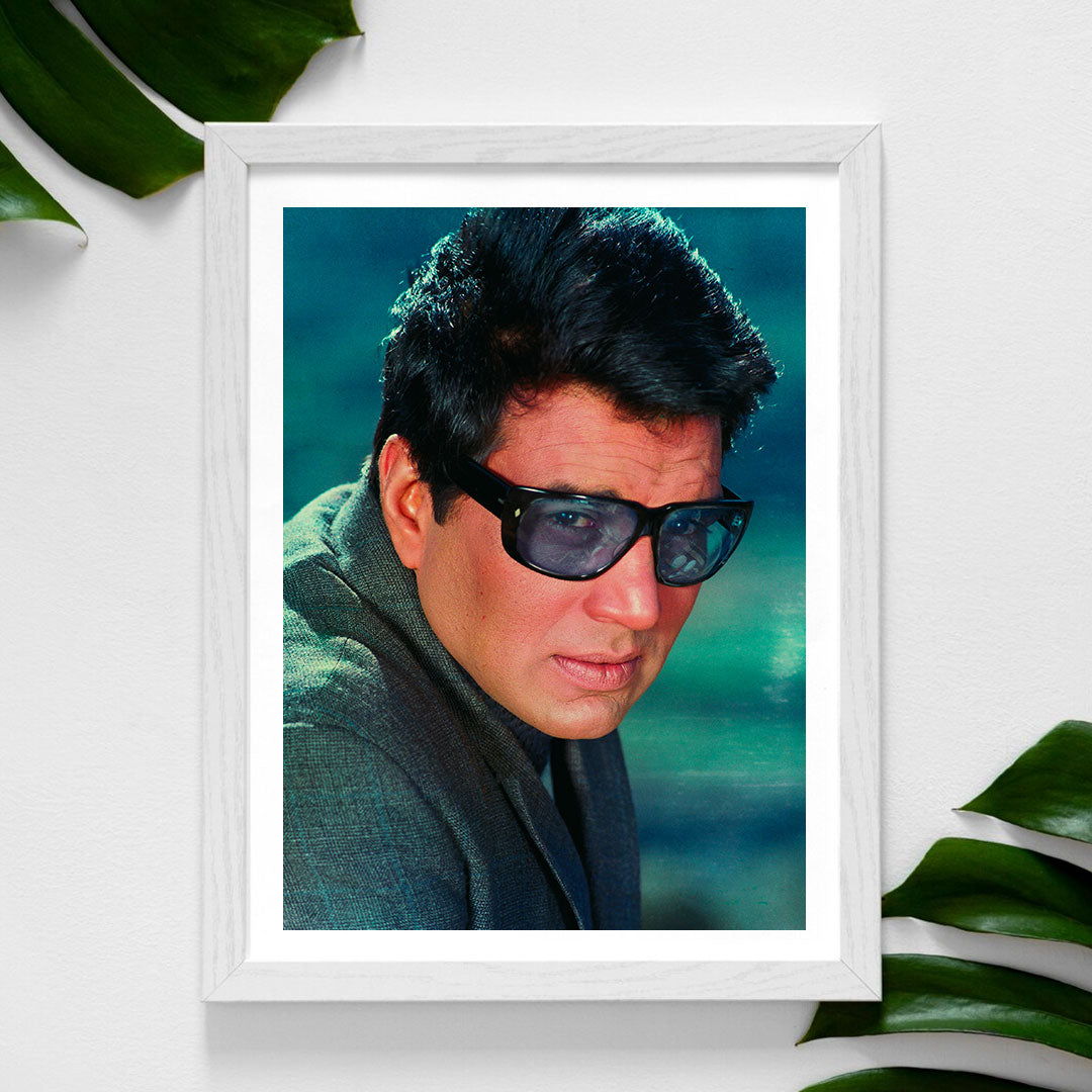 Dharmendra Portrait in a Green Coat with Gogles- still from the movie “LALKAR” Personal Bollywood Photography of  renowned cinematographer, Shri Prem Sagar. - Sagar World