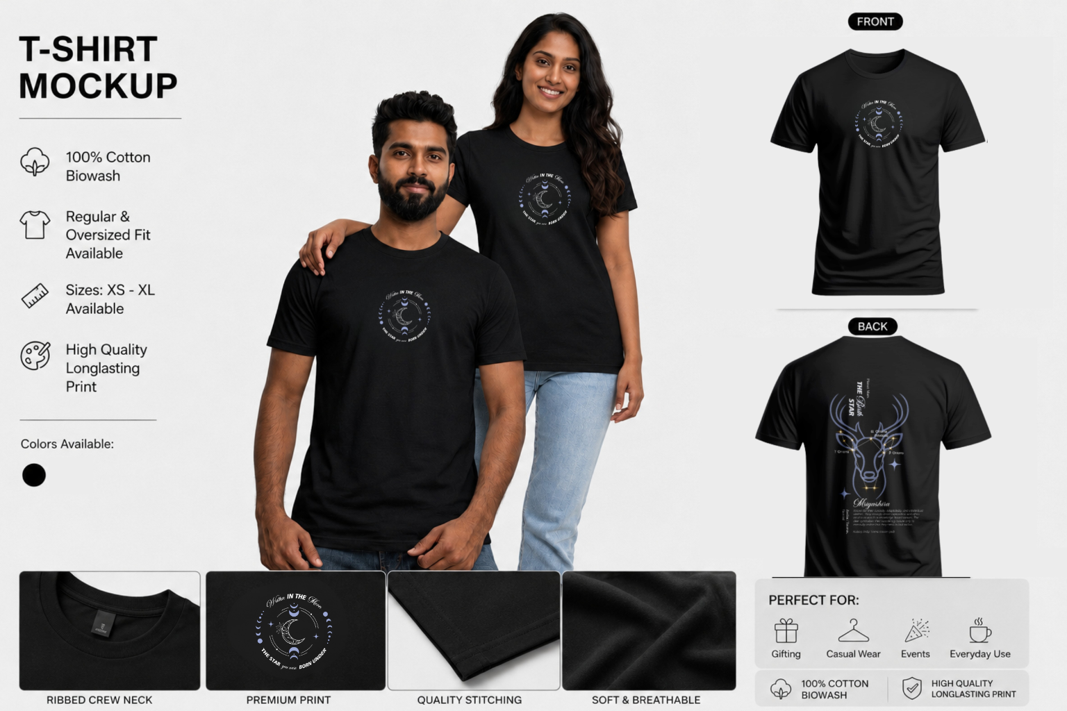 Mrigashira Nakshatra T-Shirt – Vedic Astrology Inspired Unisex Cotton Tee | Spiritual Minimalist Wear