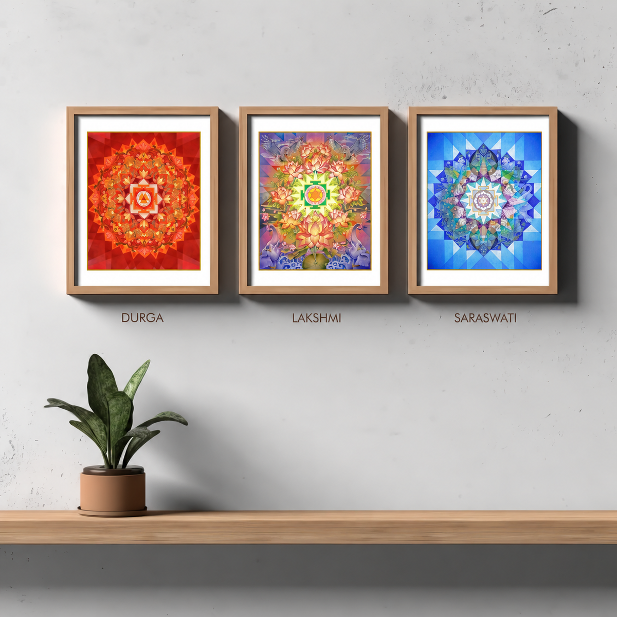Tridevi Yantras combo Set – Maa Lakshmi, Maa Saraswati & Maa Durga High-Quality Art Prints by Pieter Weltevrede