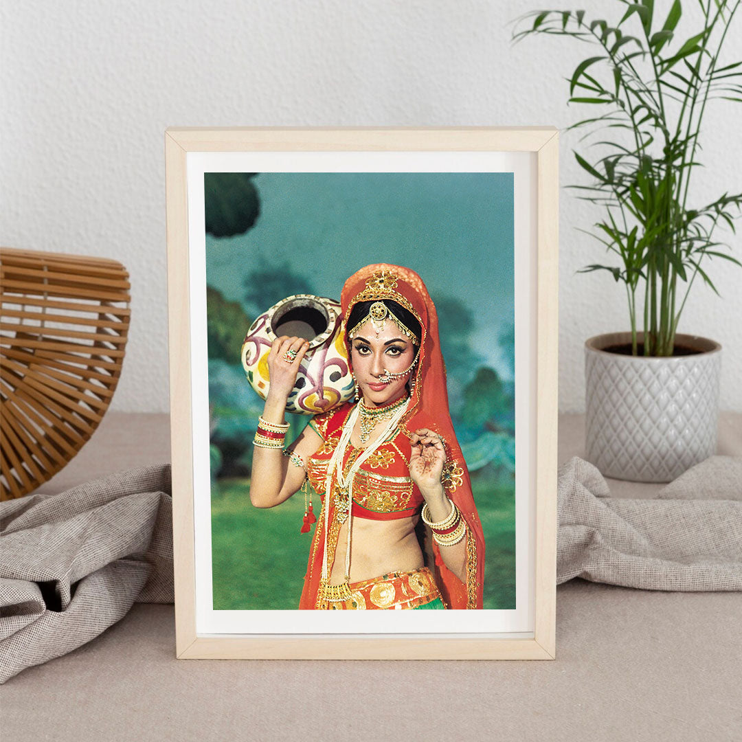 Mala Sinha in a Red and Green Lehenga Portrait  - still from the movie, “GEET” Personal Bollywood Photography of renowned cinematographer,  Shri Prem Sagar. - Sagar World