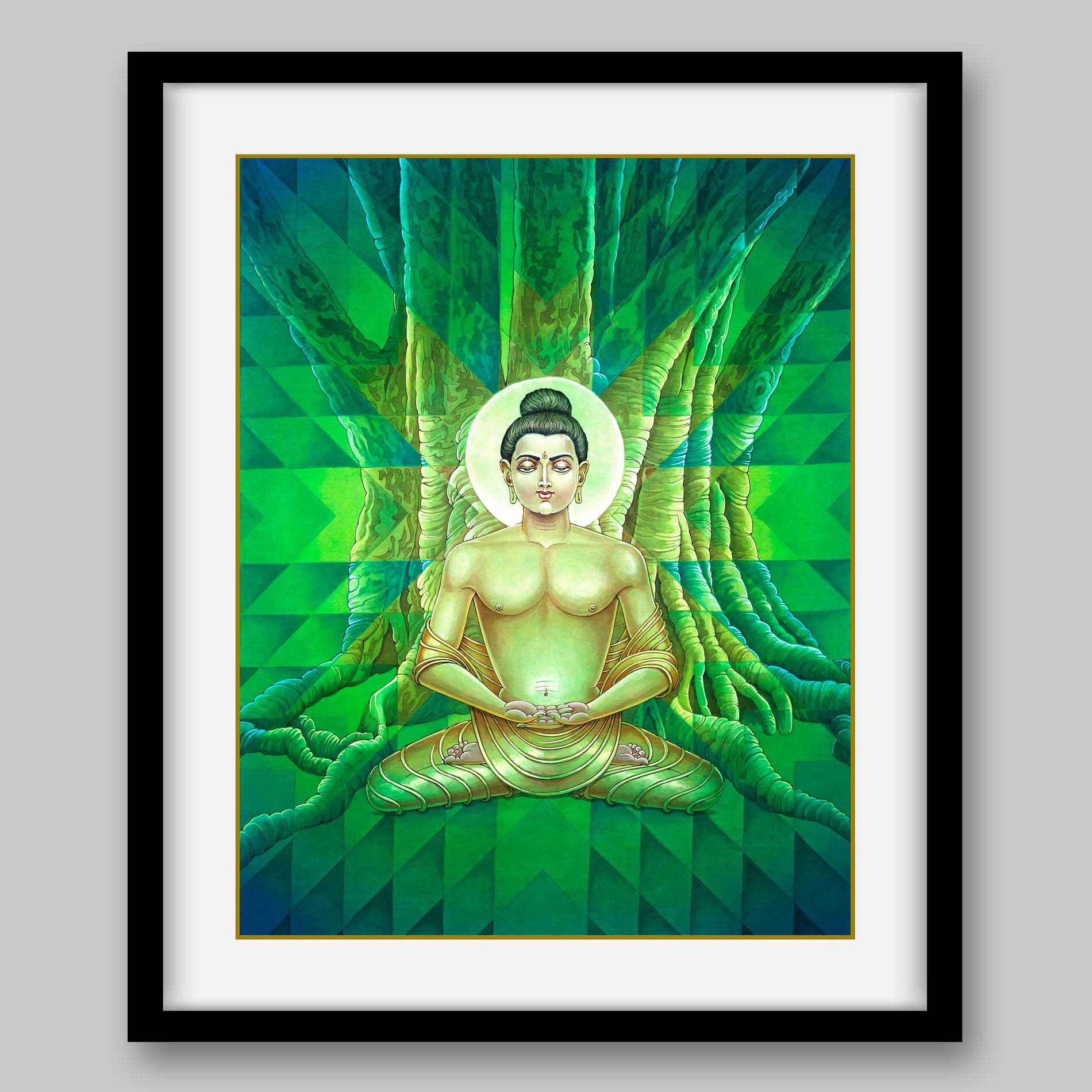 Gautam Buddha Meditating under Bodhi Tree to Attain Enlightenment – High Quality Print of Artwork by Pieter Weltevrede