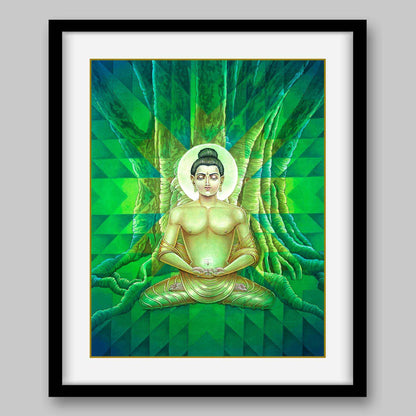 Gautam Buddha Meditating under Bodhi Tree to Attain Enlightenment – High Quality Print of Artwork by Pieter Weltevrede