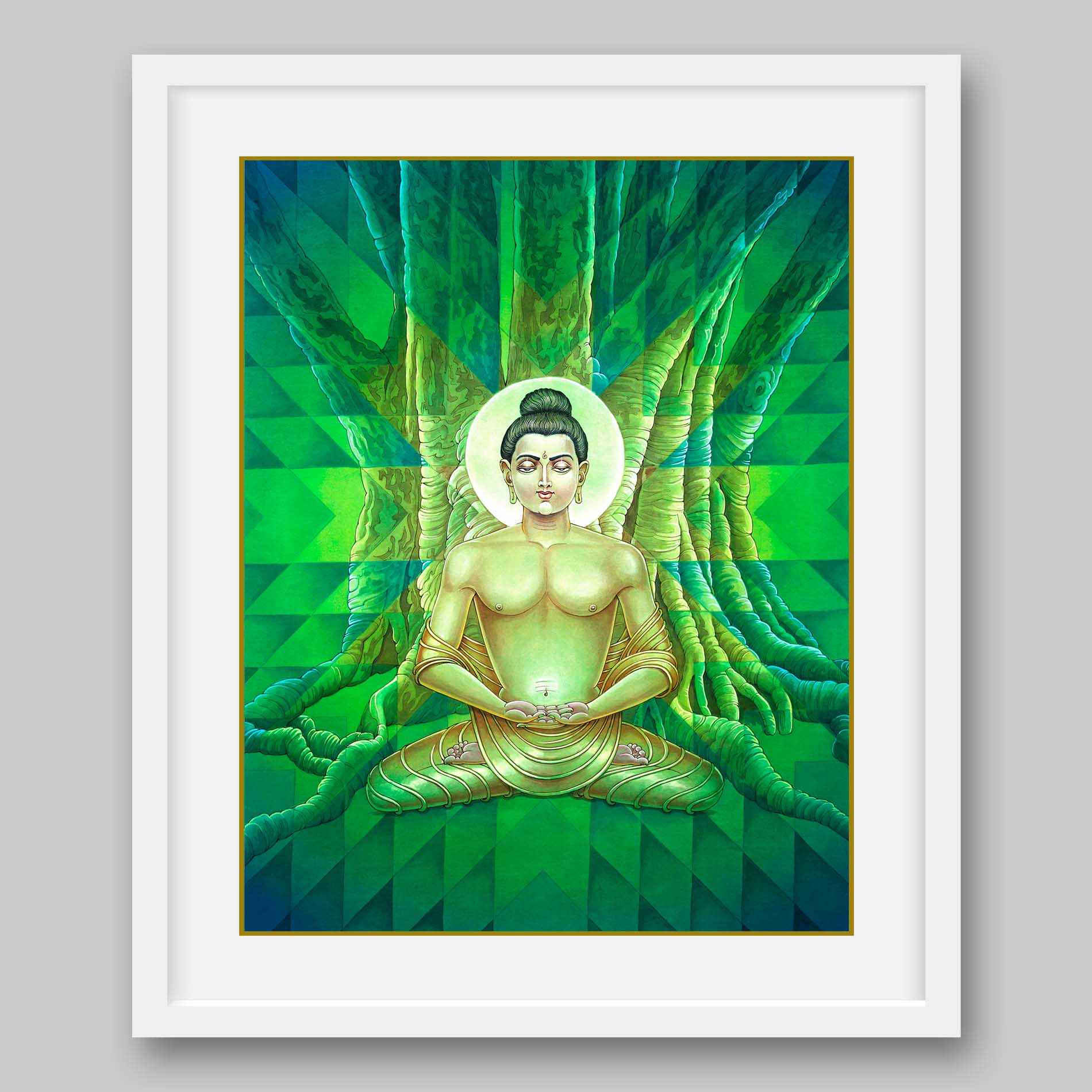 Gautam Buddha Meditating under Bodhi Tree to Attain Enlightenment – High Quality Print of Artwork by Pieter Weltevrede