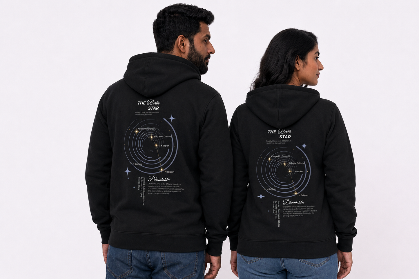 Dhanishta Nakshatra Hoodie – Vedic Astrology Inspired Unisex Cotton hoodie | Spiritual Minimalist Wear