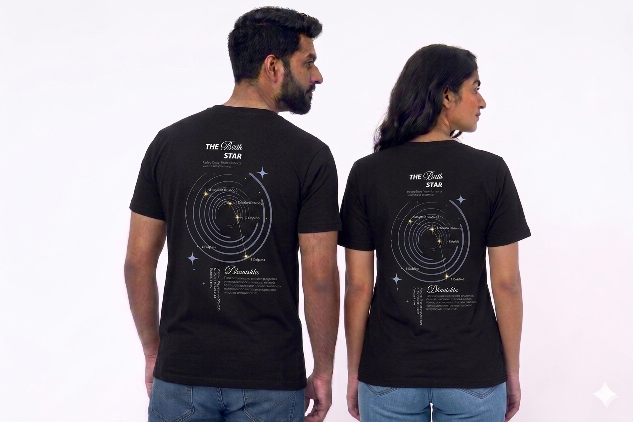 Dhanishta Nakshatra T-Shirt – Vedic Astrology Inspired Unisex Cotton Tee | Spiritual Minimalist Wear