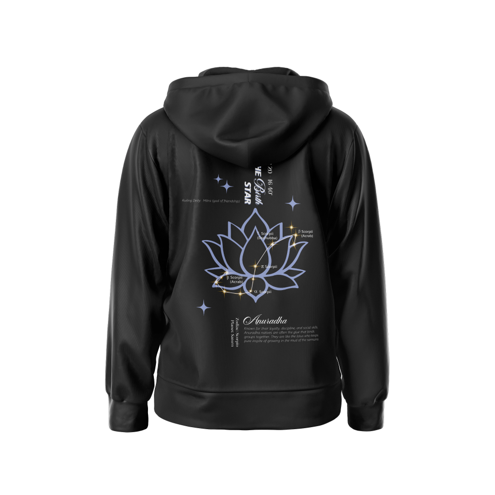 Anuradha Nakshatra Hoodie – Vedic Astrology Inspired Unisex Cotton hoodie | Spiritual Minimalist Wear