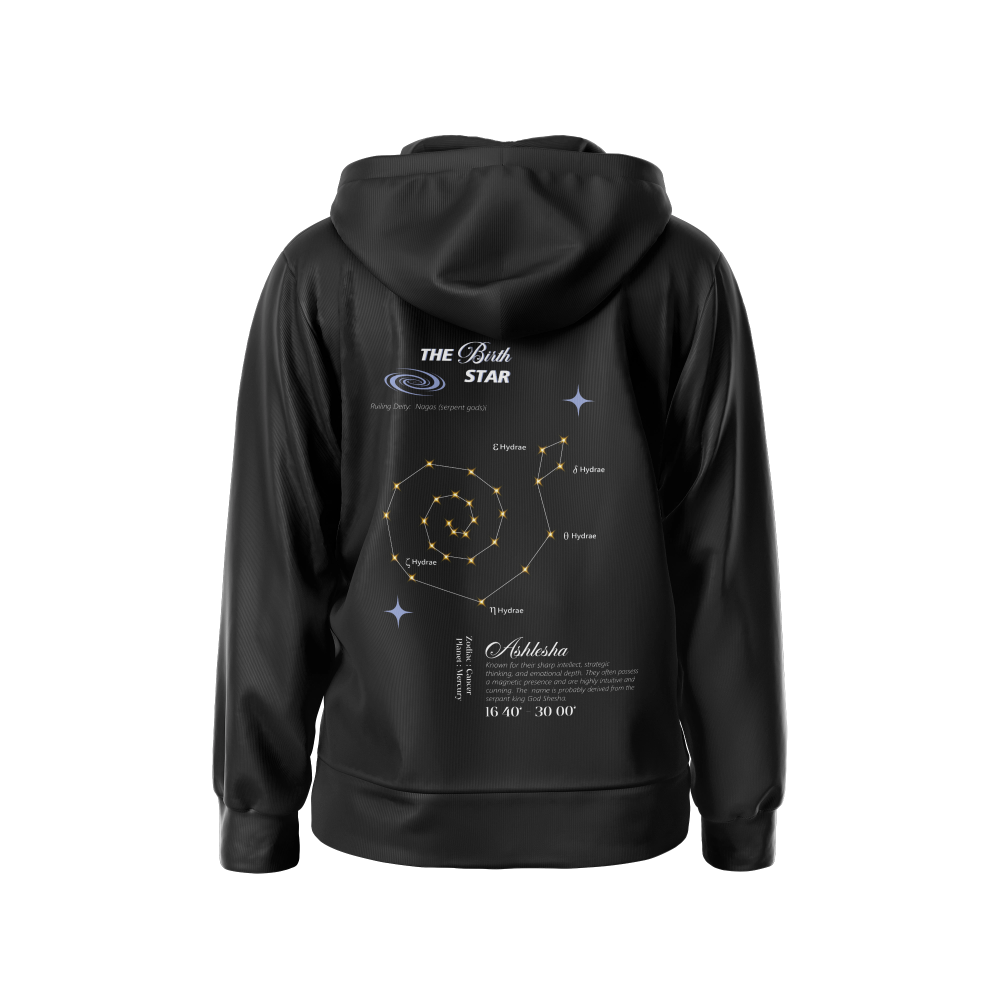 Ashlesha Nakshatra Hoodie – Vedic Astrology Inspired Unisex Cotton hoodie | Spiritual Minimalist Wear