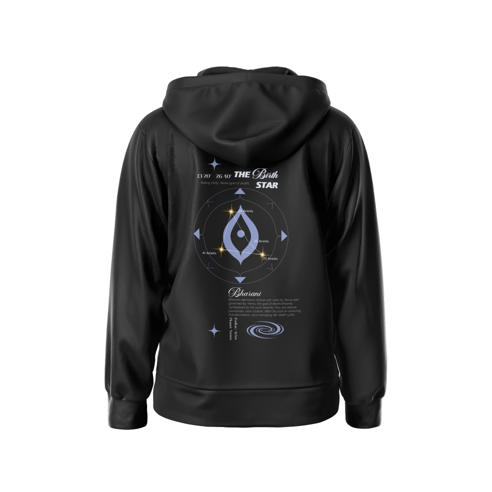 Bharani  Nakshatra Hoodie – Vedic Astrology Inspired Unisex Cotton  hoodie | Spiritual Minimalist Wear
