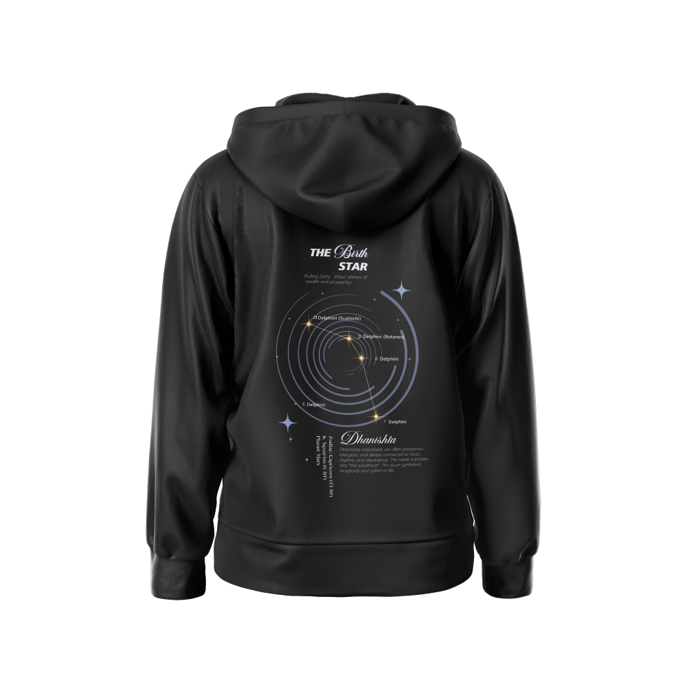 Dhanishta Nakshatra Hoodie – Vedic Astrology Inspired Unisex Cotton hoodie | Spiritual Minimalist Wear