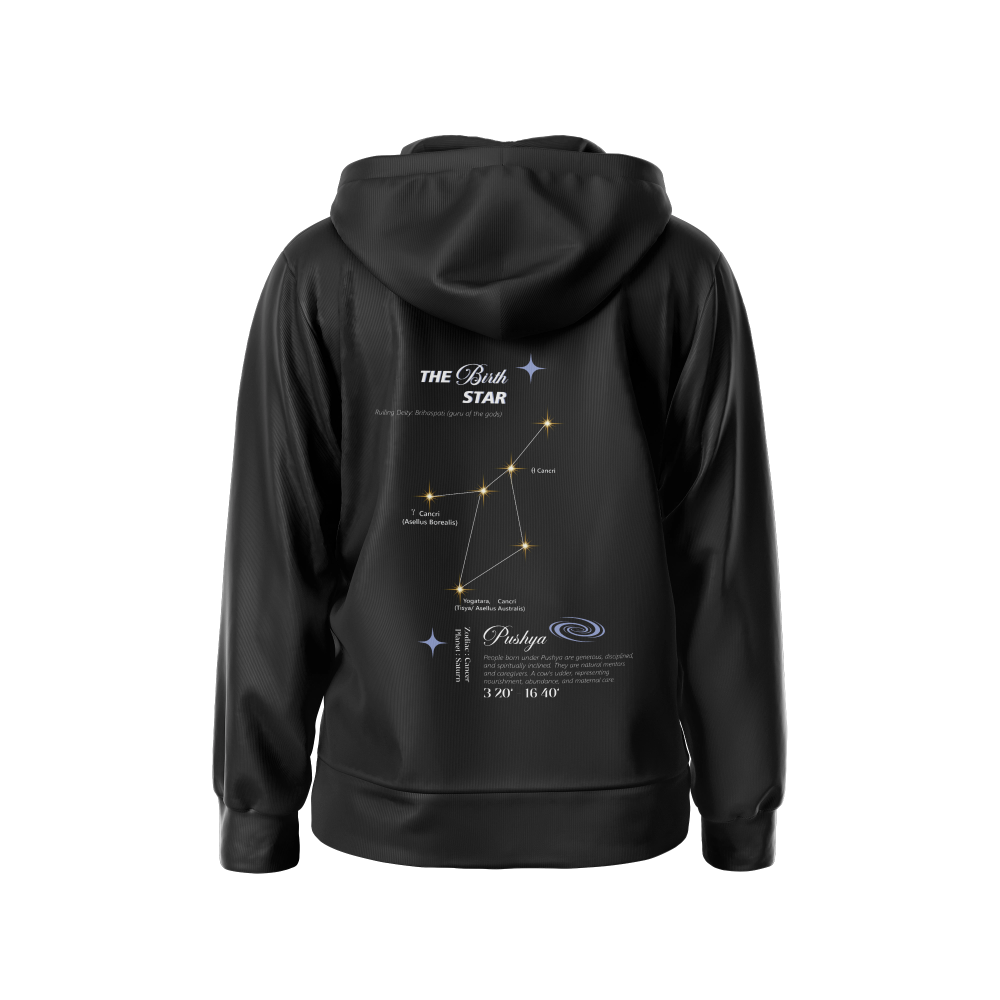 Pushya Nakshatra Hoodie – Vedic Astrology Inspired Unisex Cotton hoodie | Spiritual Minimalist Wear