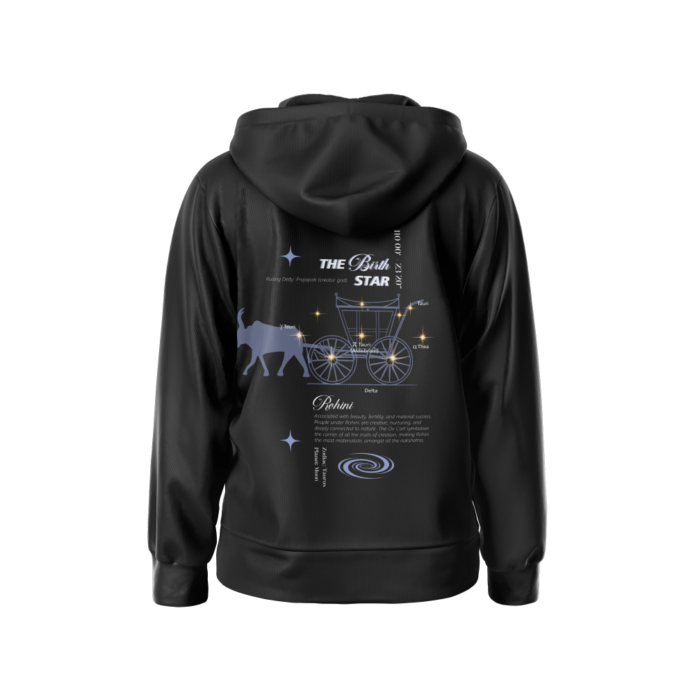 Rohini  Nakshatra Hoodie  – Vedic Astrology Inspired Unisex Cotton  hoodie | Spiritual Minimalist Wear