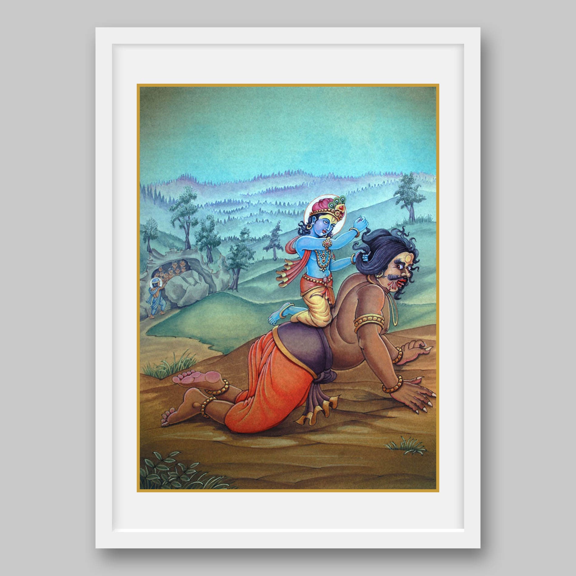 Lord Krishna with Demon - High Quality Print of Artwork by Pieter Weltevrede - Sagar World