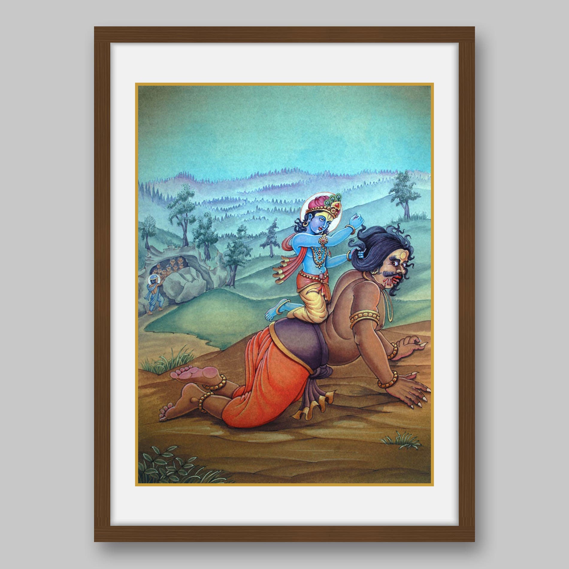 Lord Krishna with Demon - High Quality Print of Artwork by Pieter Weltevrede - Sagar World