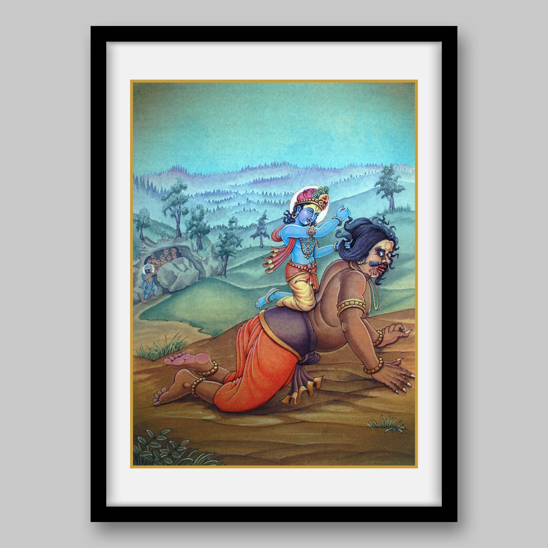 Lord Krishna with Demon - High Quality Print of Artwork by Pieter Weltevrede - Sagar World