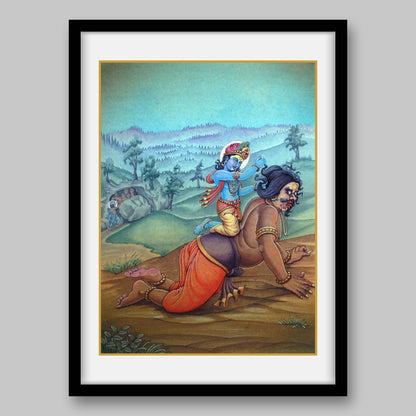 Lord Krishna with Demon - High Quality Print of Artwork by Pieter Weltevrede - Sagar World