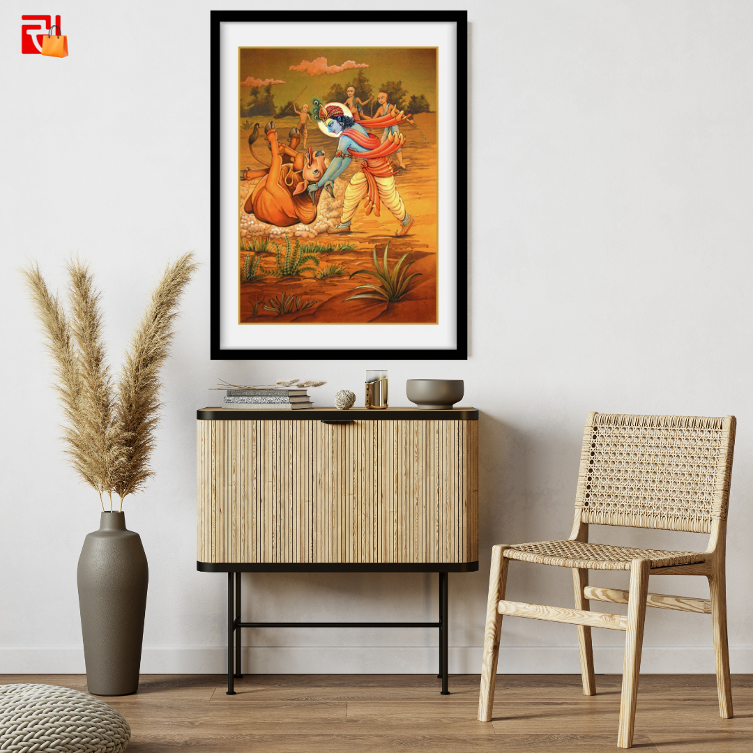 Krishna and Cow Demon – High Quality Print of Artwork by Pieter Weltevrede - Sagar World