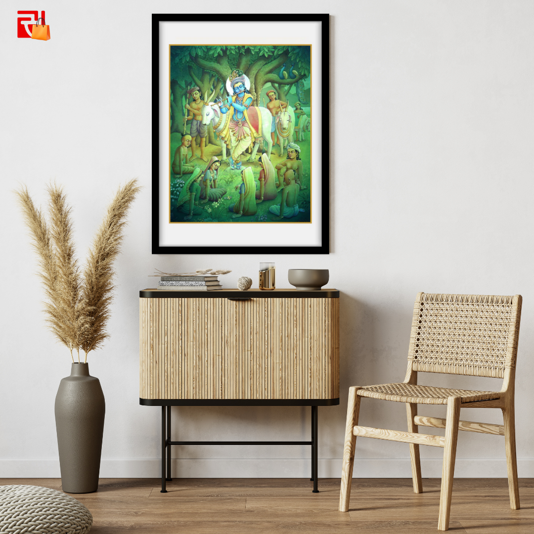 Krishna playing flute – High Quality Print of Artwork by Pieter Weltevrede - Sagar World