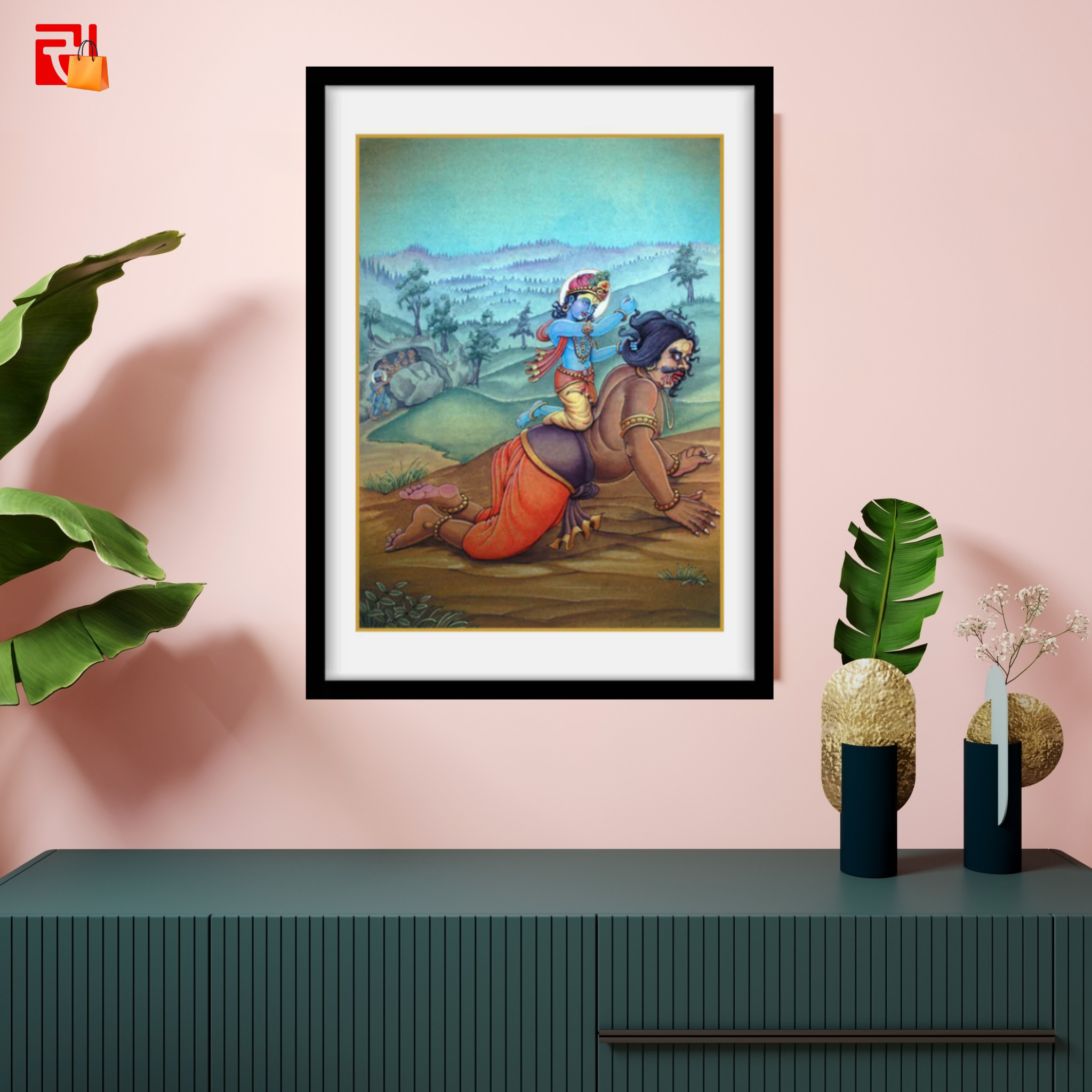 Lord Krishna with Demon - High Quality Print of Artwork by Pieter Weltevrede - Sagar World