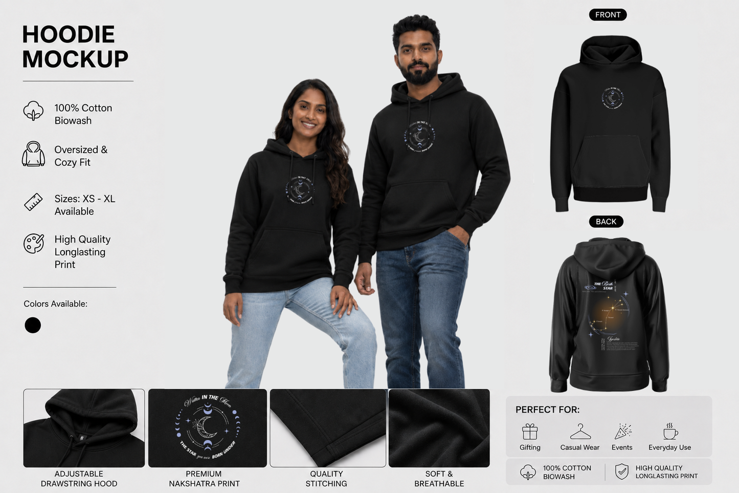 Jyeshta Nakshatra Hoodie– Vedic Astrology Inspired Unisex Cotton hoodie| Spiritual Minimalist Wear