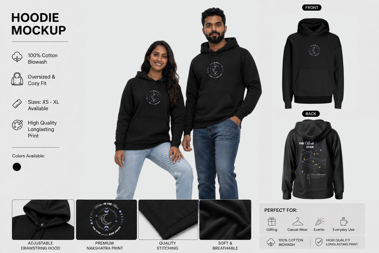 Purva bhadrapada Nakshatra Hoodie – Vedic Astrology Inspired Unisex Cotton  hoodie | Spiritual Minimalist Wear