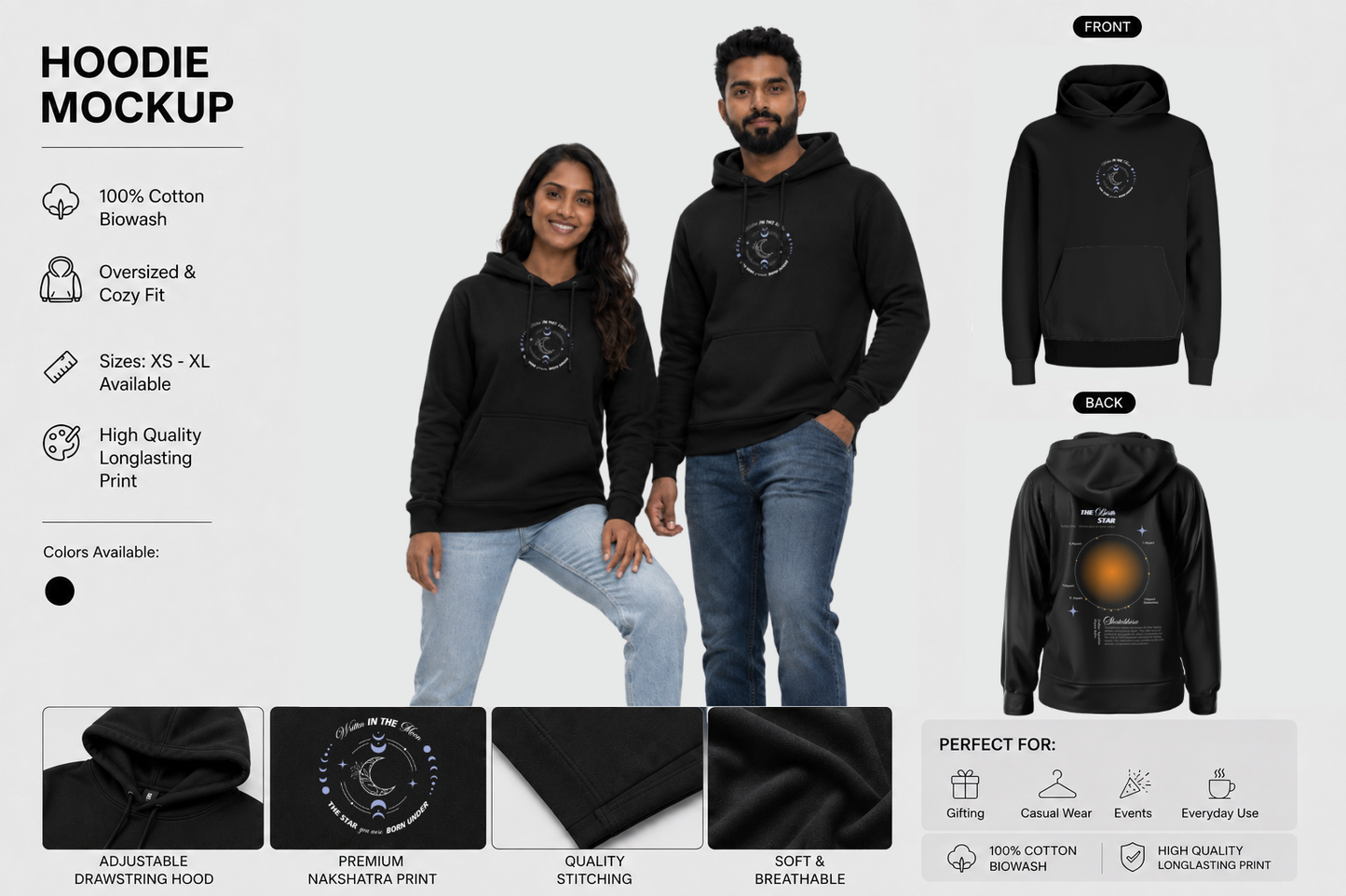 Shatabisha Nakshatra Hoodie  – Vedic Astrology Inspired Unisex Cotton  hoodie | Spiritual Minimalist Wear