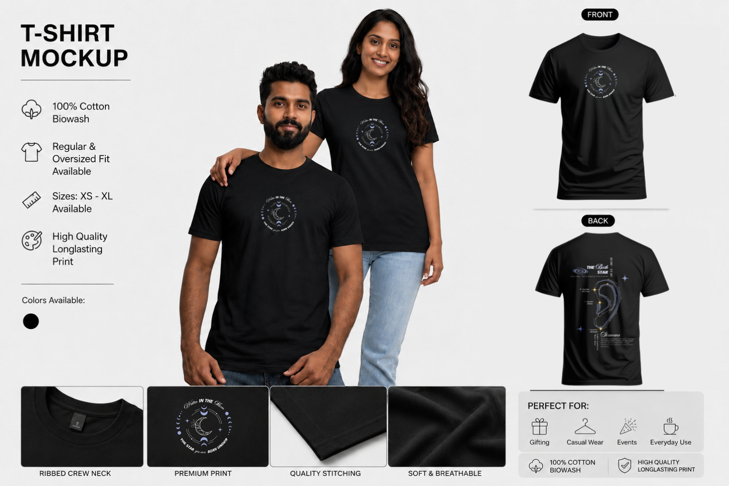 Shravana Nakshatra T-Shirt – Vedic Astrology Inspired Unisex Cotton Tee | Spiritual Minimalist Wear