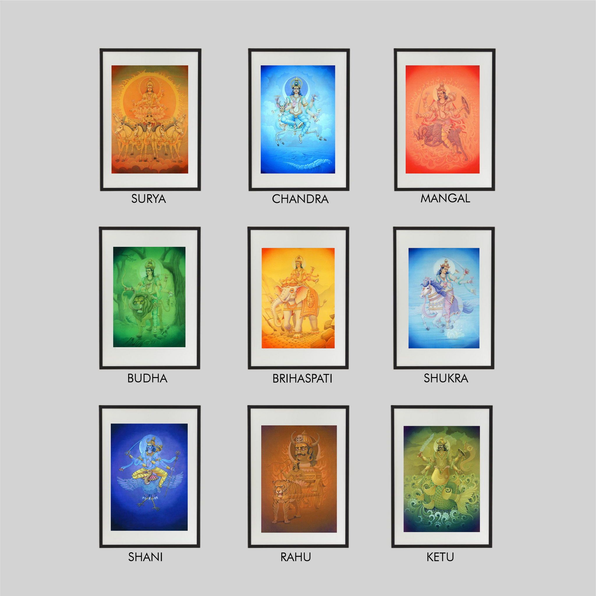 Navagraha Deity Form  combo Set – The 9 Planetary Deities High-Quality Art Prints by Pieter Weltevrede