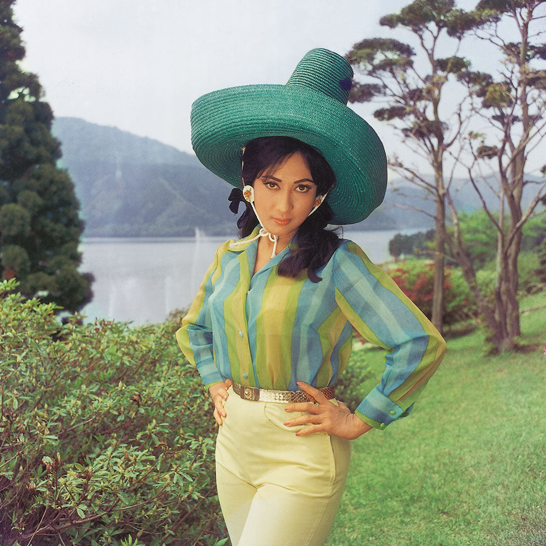 Mala Sinha in a Mexican hat in Japanese Landscape Portrait - still from the movie “ANKHEN” Personal Bollywood Photography of renowned cinematographer, Shri Prem Sagar. - Sagar World