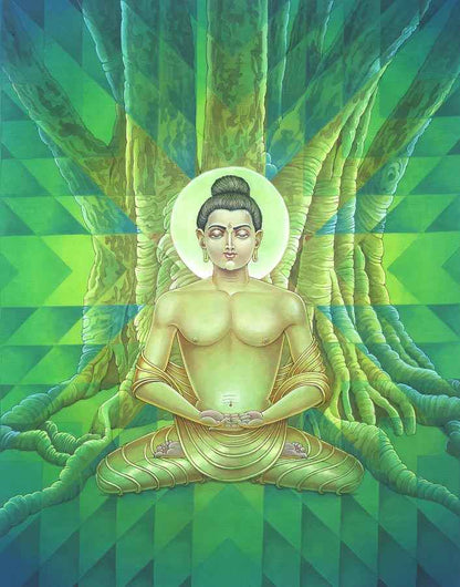 Gautam Buddha Meditating under Bodhi Tree to Attain Enlightenment – High Quality Print of Artwork by Pieter Weltevrede
