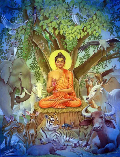 Gautam Buddha Meditating under Bodhi Tree to Attain Enlightenment – High Quality Print of Artwork by Pieter Weltevrede