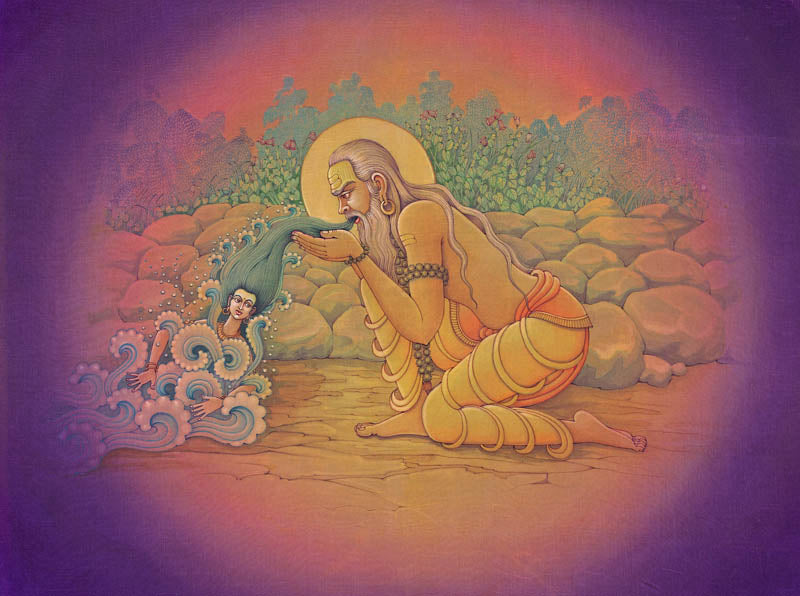 Sage Jahnu swallowing the entire Ganga – High Quality Print of Artwork by Pieter Weltevrede - Sagar World