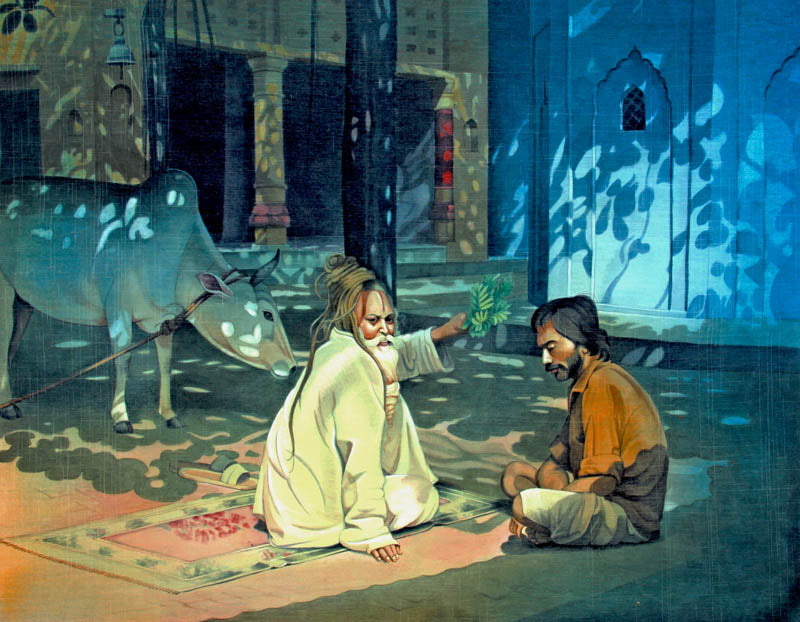 Two Sadhus and a Cow - High Quality Print of Artwork by Pieter Weltevrede - Sagar World