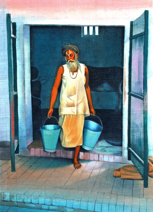 Sadhu with Buckets - High Quality Print of Artwork by Pieter Weltevrede - Sagar World