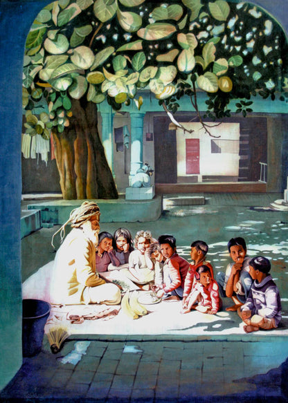 Sadhu with Children - High Quality Print of Artwork by Pieter Weltevrede - Sagar World