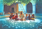 Sadhu with Children - High Quality Print of Artwork by Pieter Weltevrede - Sagar World