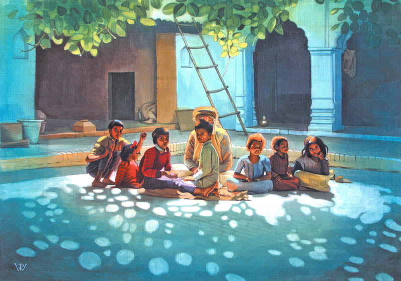Sadhu with Children - High Quality Print of Artwork by Pieter Weltevrede - Sagar World