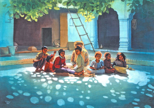 Sadhu with Children - High Quality Print of Artwork by Pieter Weltevrede - Sagar World