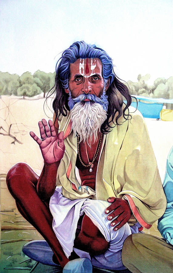 Sadhu Sitting Down - High Quality Print of Artwork by Pieter Weltevrede - Sagar World