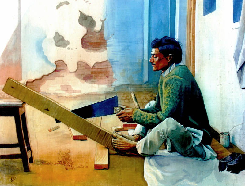 Man using a Saw Machine - High Quality Print of Artwork by Pieter Weltevrede - Sagar World